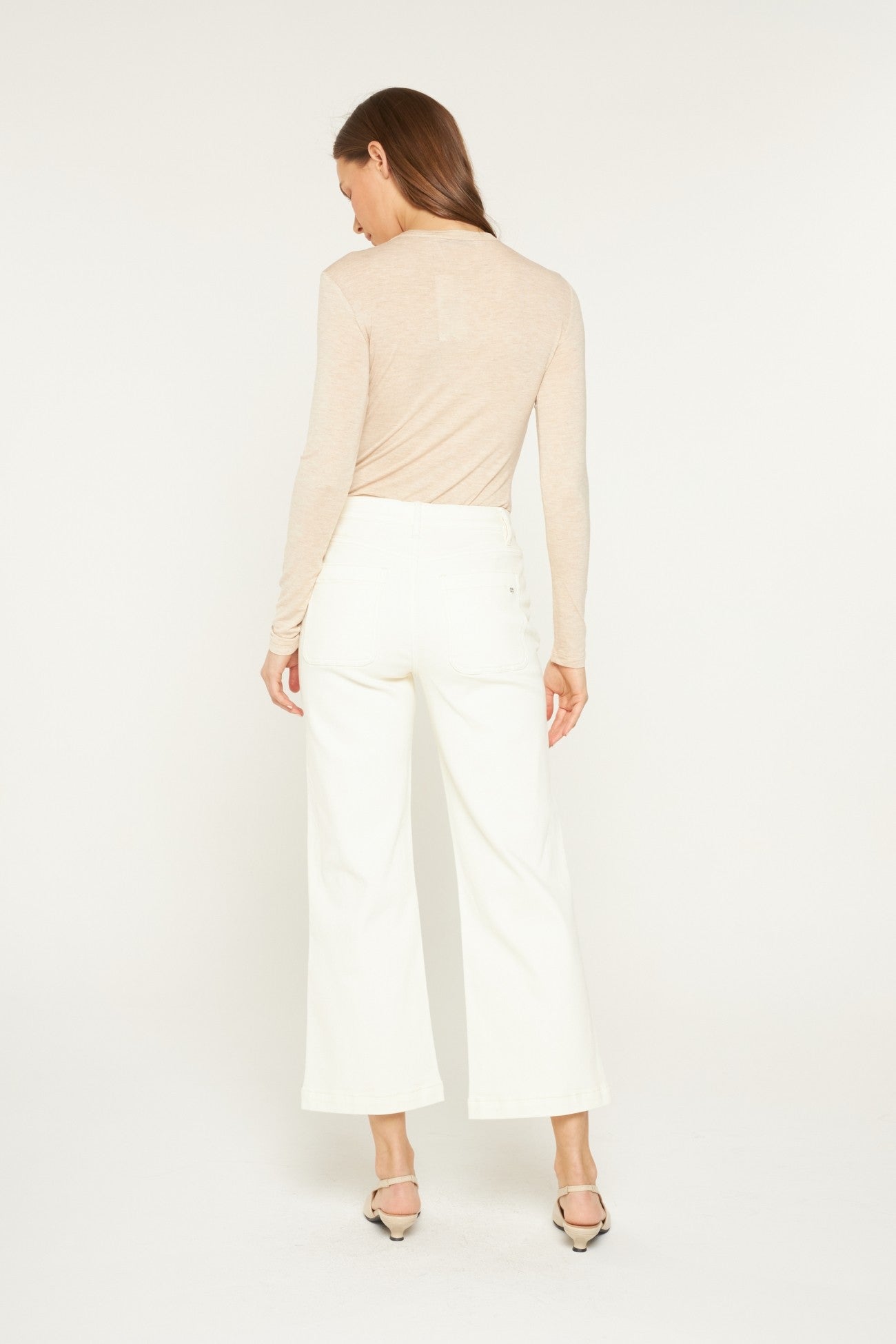 High Rise Cropped Wide Leg Patch Pocket Jeans White Chocolate