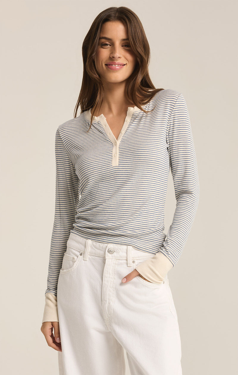 Scarlett Stripe Ribbed Henley Sea Salt