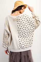 Mineral Wash Mix Floral Patchwork Pullover Beige