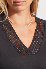 Crochet Detail Vneck Shirt Black