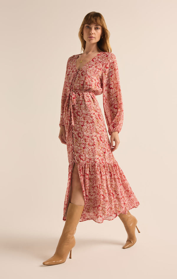 Della Floral Print Maxi Dress Crimson Crush