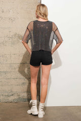 Crystal Mesh Net Top with Bodysuit Black