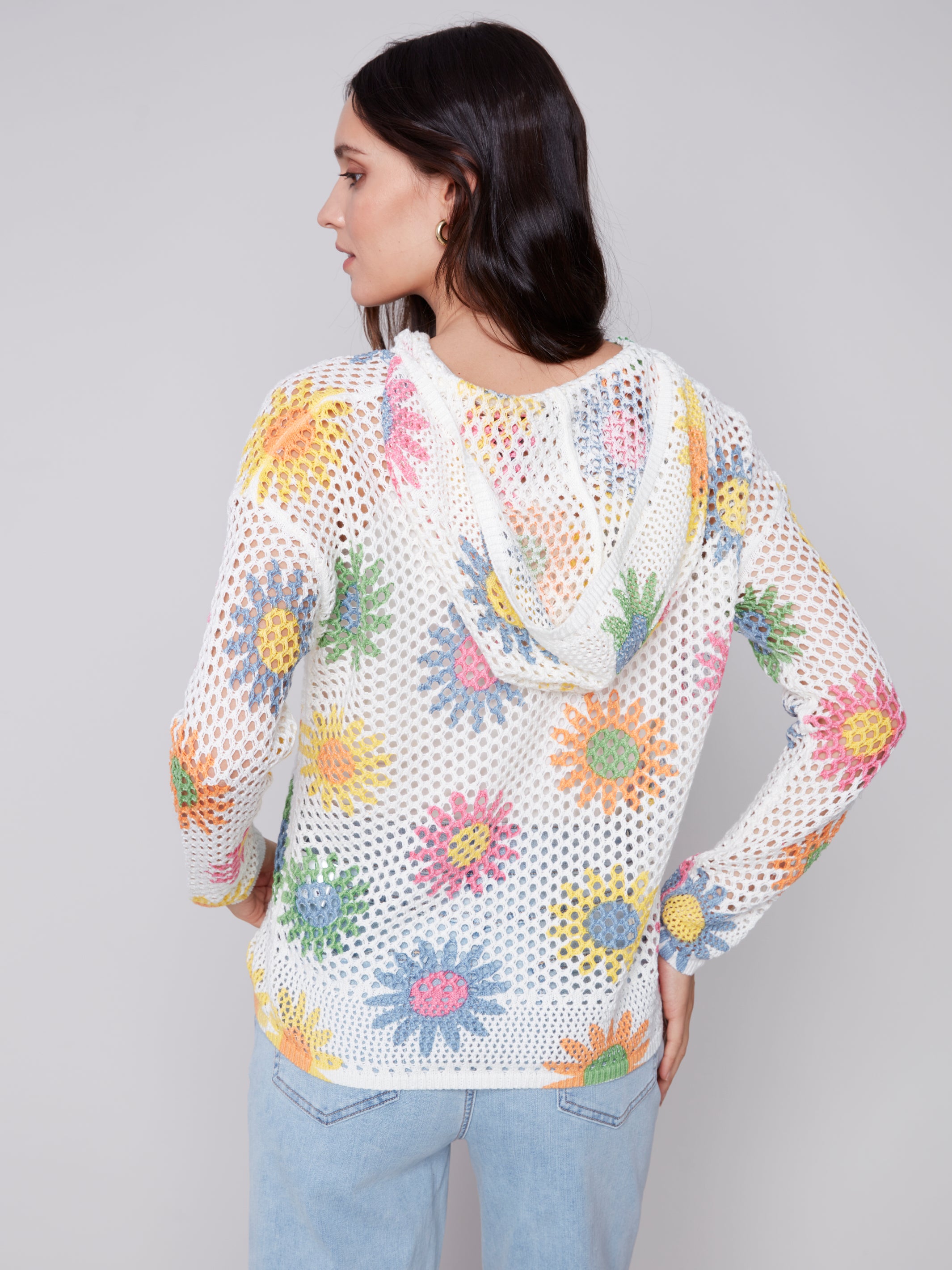 Crochet Daisies Fishnet Hoodie Sweater Daisies