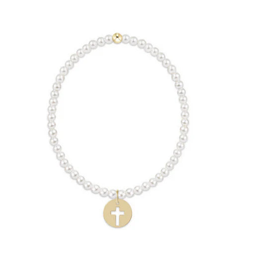 Classic Pearl 3mm Bead Bracelet Blessed Gold Disc