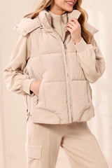Removable Hood Quilted Puffer Vest Sand Dune