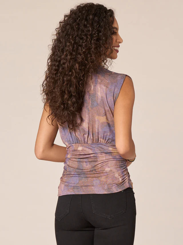 Sleeveless Wrap Vneck Side Ruched Printed Top Concord Grape Multi