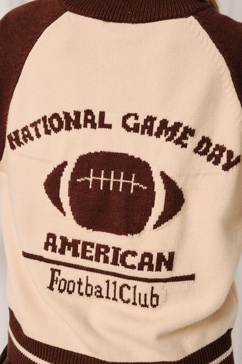 National Game Day Buttoned Sweater Cardi Cream + Brown