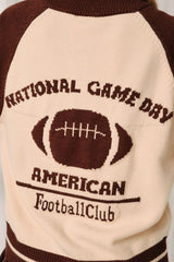 National Game Day Buttoned Sweater Cardi Cream + Brown