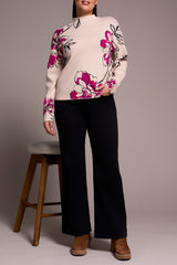 Funnel Neck Floral Print Sweater Pink Flambe