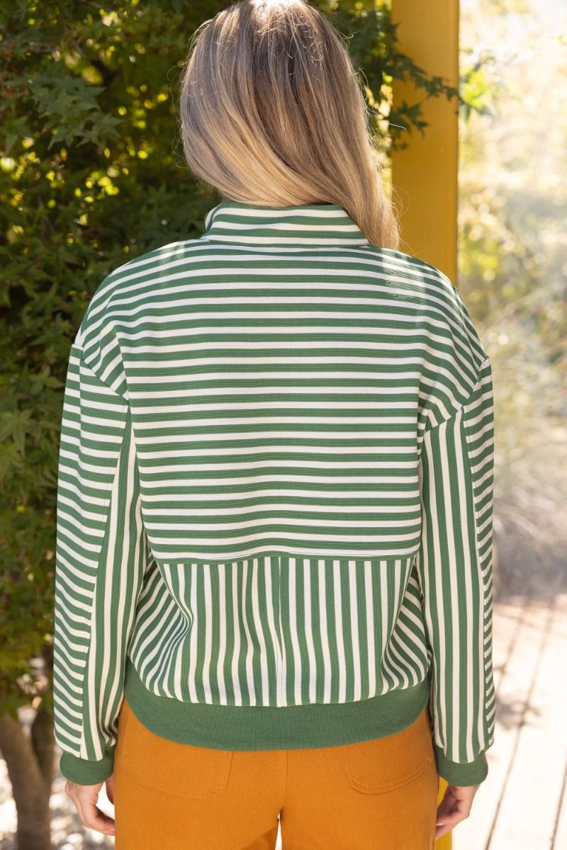 Mix Stripe Grommet Detail Pullover Olive