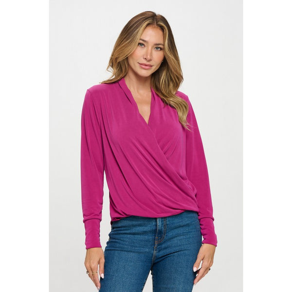 Cupro Surplice Long Sleeve Top Magenta
