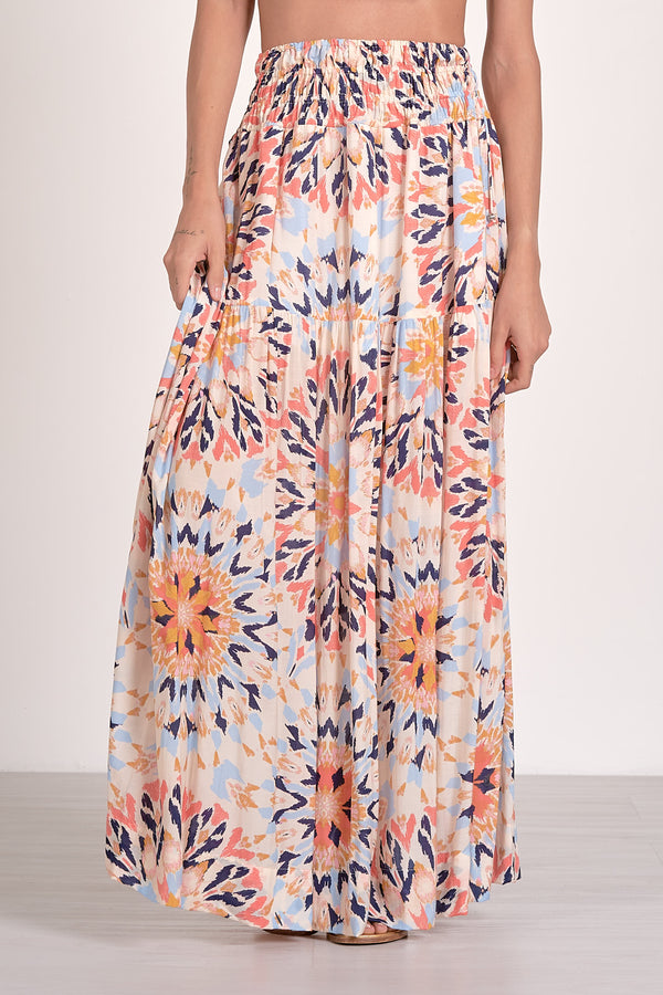 Smocked Waist Printed Maxi Skirt