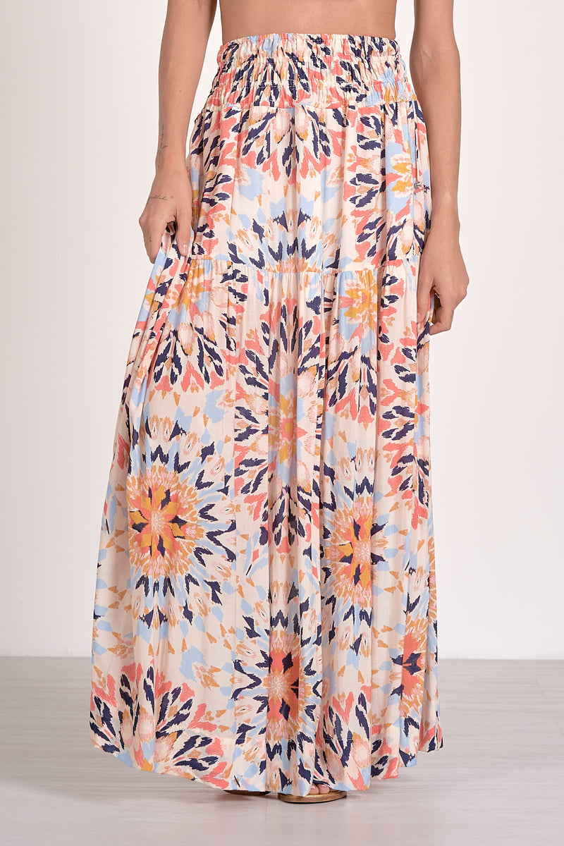 Smocked Waist Printed Maxi Skirt