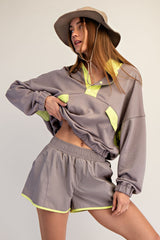 French Terry Playful Set Stone Taupe + Lime