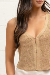 Front Hook Knit Sweater Vest Tan