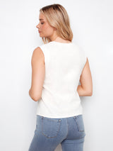 Tonal Floral Embroidered Relax Fit Tank White