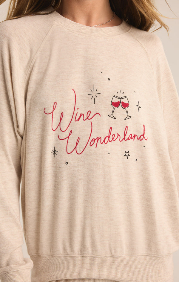 Cassie Wine Wonderland Long Sleeve Top Light Oatmeal Heather