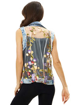 Floral Embroidered Lace Denim Vest