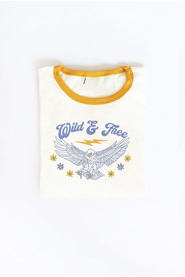 Wild & Free Ringer Graphic Tee Natural + Mustard