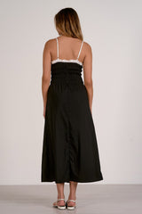 Smocked Colorblock Top Waist Midi Dress Black