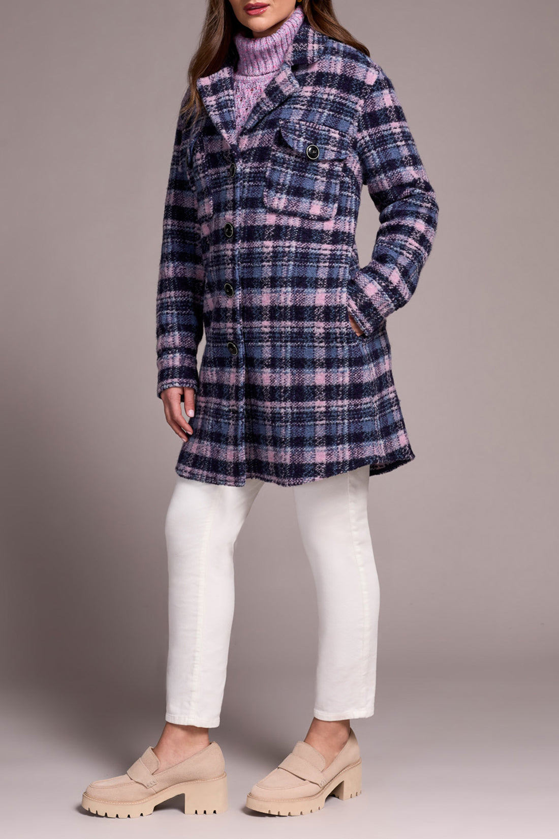 Notch Collar Plaid Jacket Vintage Lilac