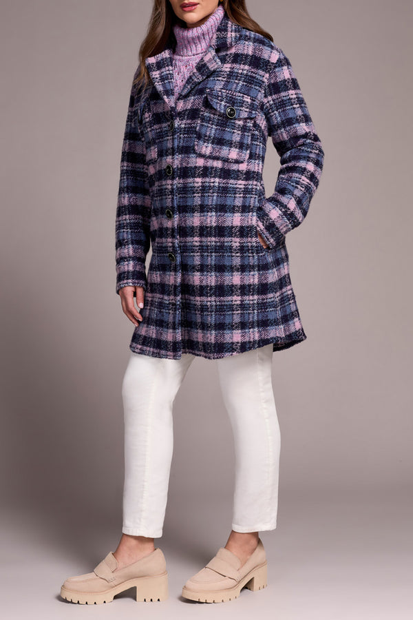 Notch Collar Plaid Jacket Vintage Lilac