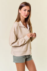 Stripe Textured Half Zip Up Sweatshirt Sand