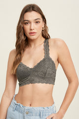 Scalloped Racerback Lace Bralette Medium Grey