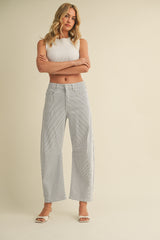High Rise Micro Stripe Barrel Jeans Stripe