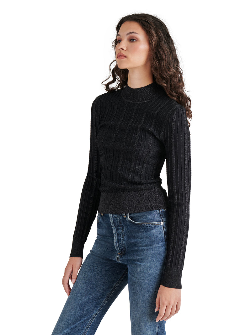 Pamela Textured Shimmer Sweater Top Black