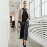 Ruched Details Liquid Leather Jacket Taupe