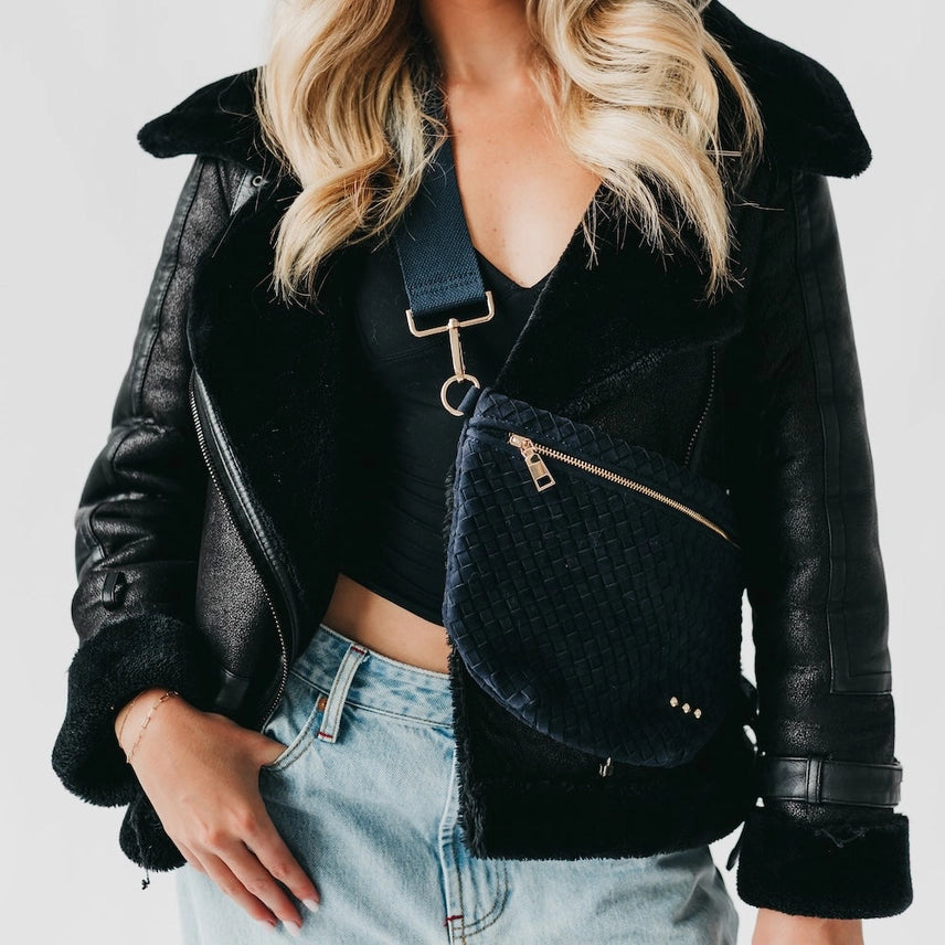 Suede Westlyn Woven Bum Bag Navy