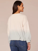 Bubble Hem Floral Print Dip Dye Sweatshirt Ecru + Blue Shadow