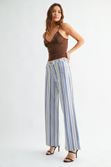 Welt Pocket Wide Leg Stripe Jeans Multi Stripe