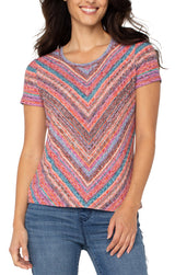 Mitered Scoop Neck Knit Tee Paradise Multi Stripe
