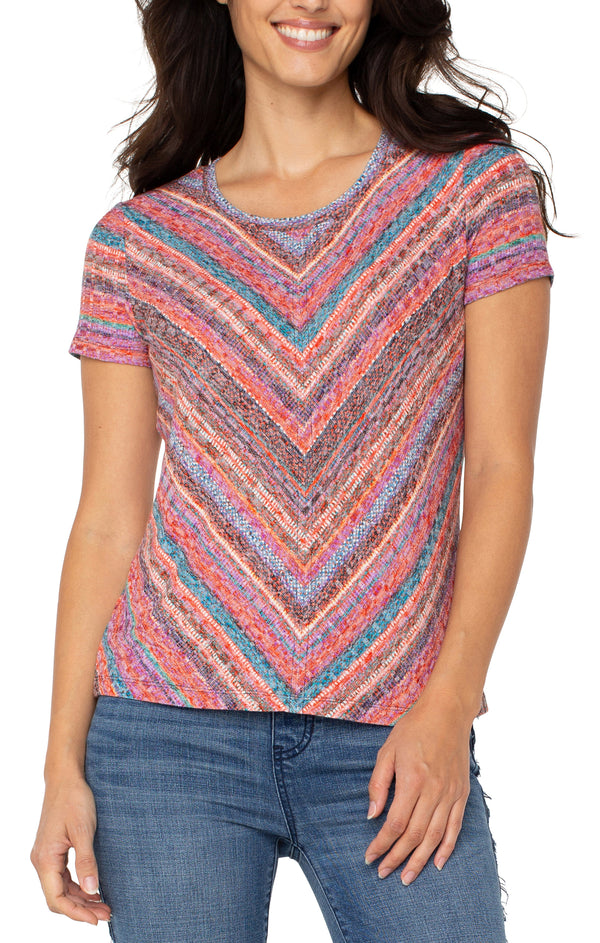 Mitered Scoop Neck Knit Tee Paradise Multi Stripe