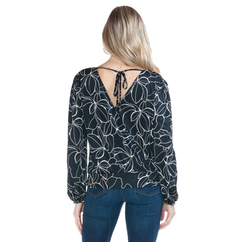 Textured Floral Surplice Tie Back Top Multi