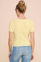 Cable Knit Short Sleeve Sweater Top Limoncello