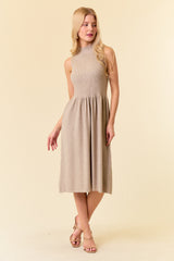 Mock Neck Sleeveless Sweater Midi Dress Oatmeal
