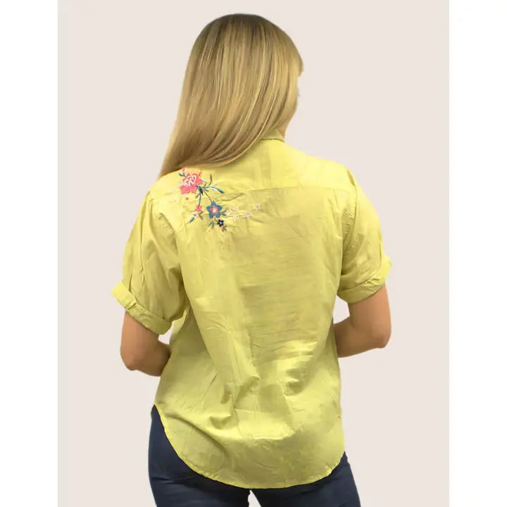 Bobbi Collared Embroidered Shirt Lemon Lime
