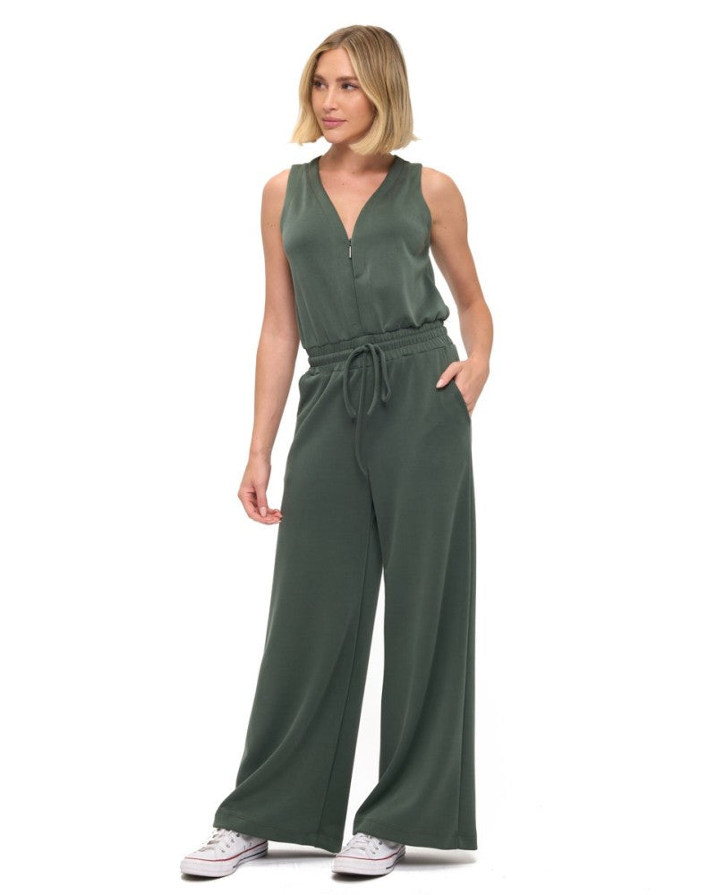 Scuba Zip Detail Drawstring Waist Jumpsuit Hunter
