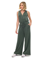 Scuba Zip Detail Drawstring Waist Jumpsuit Hunter