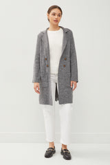 Double Breasted Knit Blazer Coat Charcoal