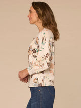 3/4 Sleeve Floral Printed Hidden Snap Cardi Blush Airy Blue Multi