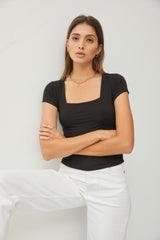 Square Neck Basic Tee Black
