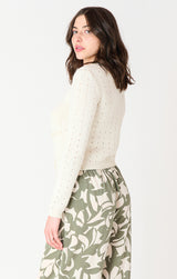 Pearl Detail Open Stitch Cardigan Ecru