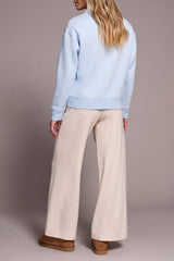 Stitched Shoulder Detail 1/4 Zip Long Sleeve Top Chambray