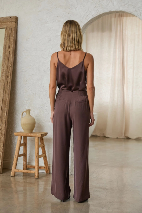 Lace Trim Satin Cami Tank Espresso