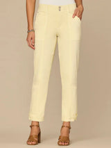 Ab Solution High Rise Tapered Utility Snap Hem Pants Lemon Lush