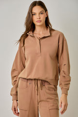Washed Barrel Sleeve High Neck Sweatshirt Sienna